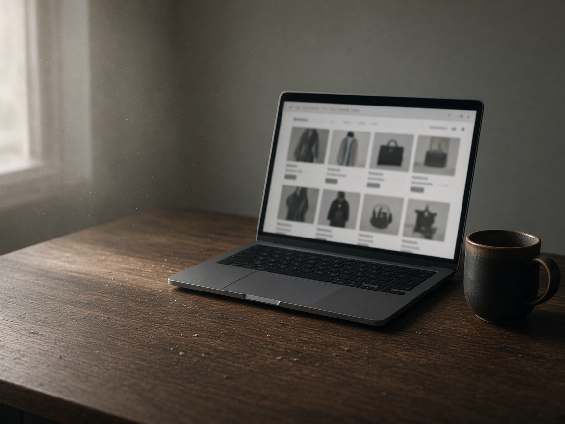 Laptop on desk displaying an online store interface